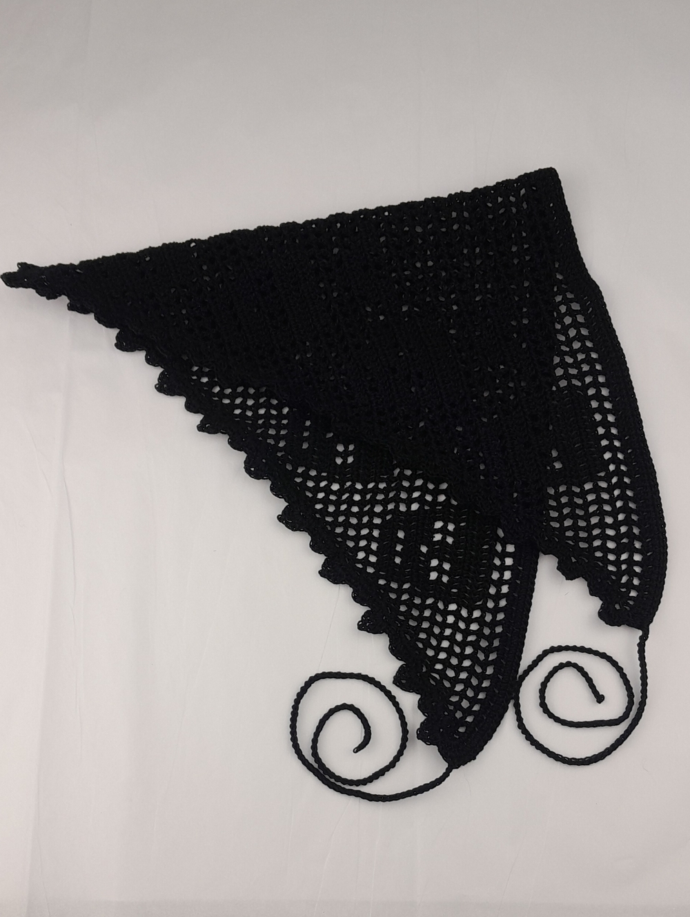Handcrafted Black Crochet Skulls Bats Filet Head Bandana Kerchief Tie Back